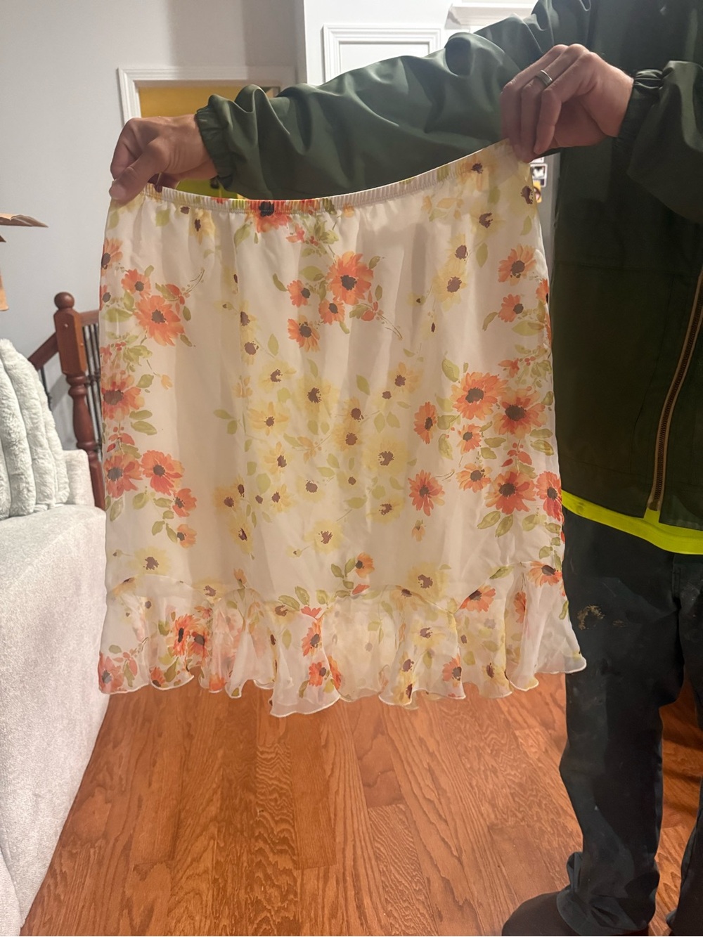 Fashion Bug Cream Floral A-Line Skirt with Orange Blossoms